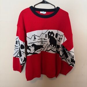 Vintage Jamie Scott Woman’s Medium  Sweater Red Mountain Reindeer Christmas 80s